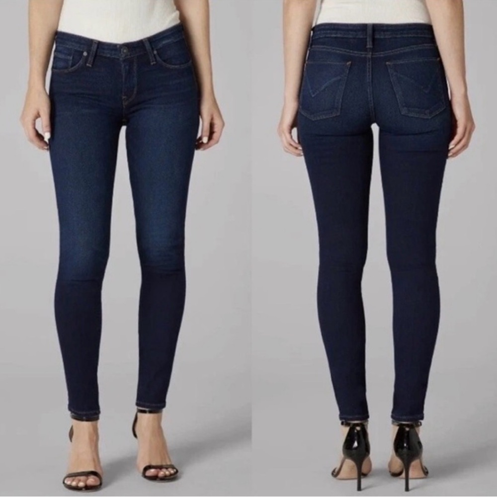 Hudson Denim Midrise Dark Blue Wash Skinny Jeans Raw Hem 24